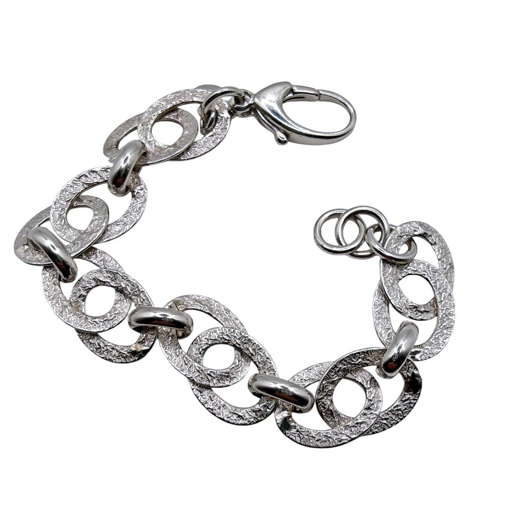 925‎ Sterling Silver Diamond Cut Link Bracelet Made in Italy  Signed Dobbs